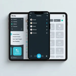 Multiple devices showing advanced IPTV app interfaces with channels and features from best IPTV subscription services