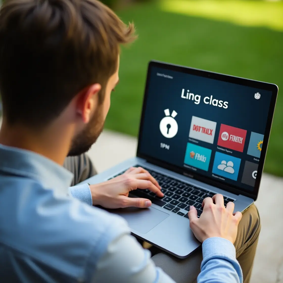 Professional user accessing streaming apps on laptop computer demonstrating iptv smarters lite for pc functionality and interface